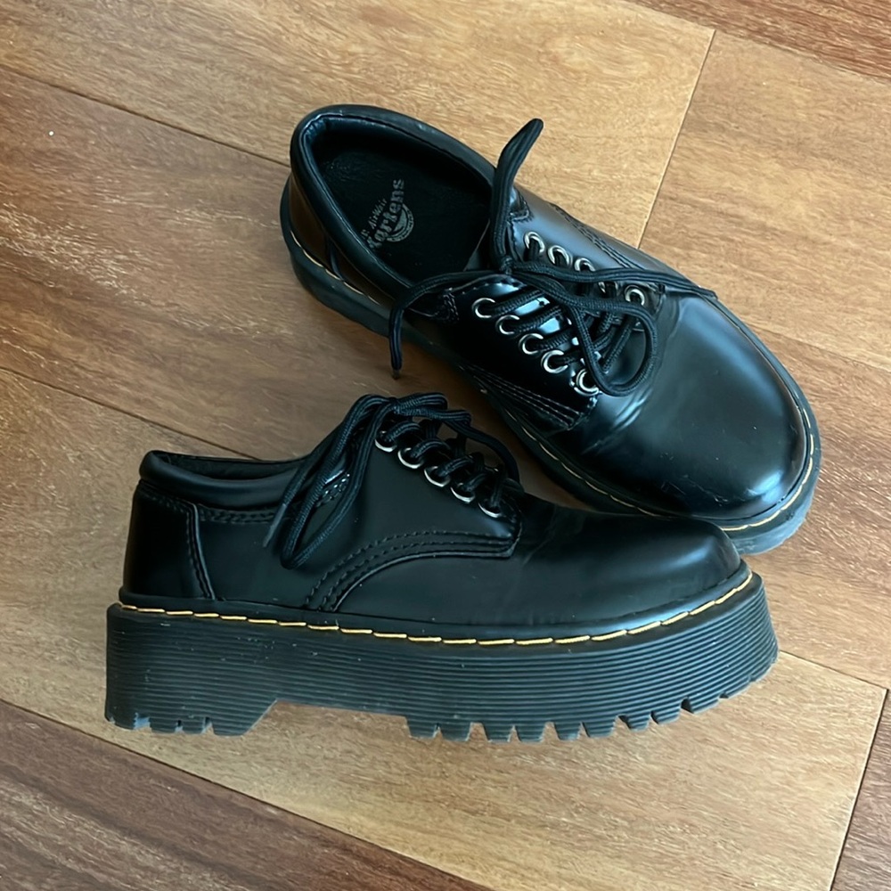 Black faux leather shoes with laces